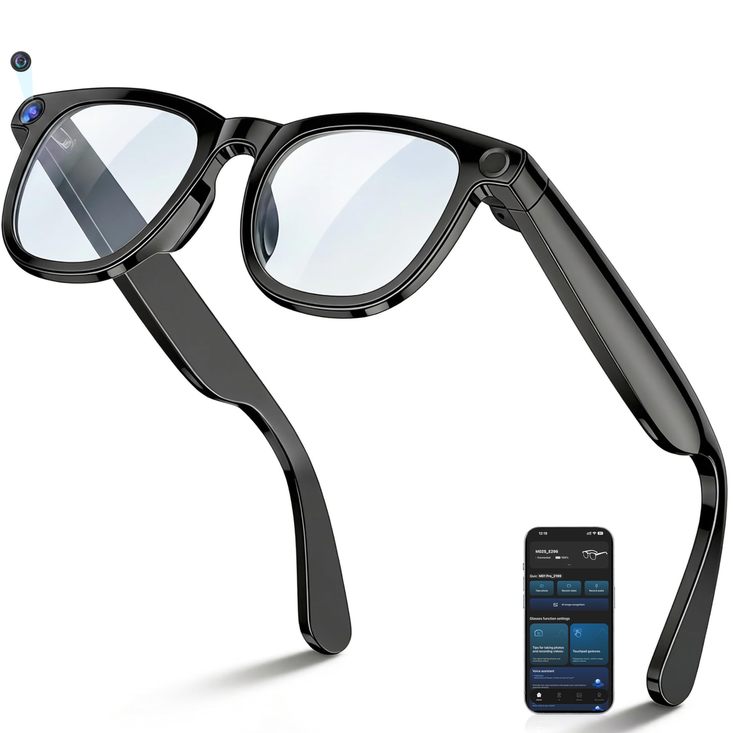 AI Smart Glasses with Camera-8MP HD Video Recording, AI Translation/Voice Assistant&Object Recognition-Blue Light Protection,Bluetooth+WiFi 8.6H Battery Wearable for Vlogging Travel Meetings Men Women-image-13