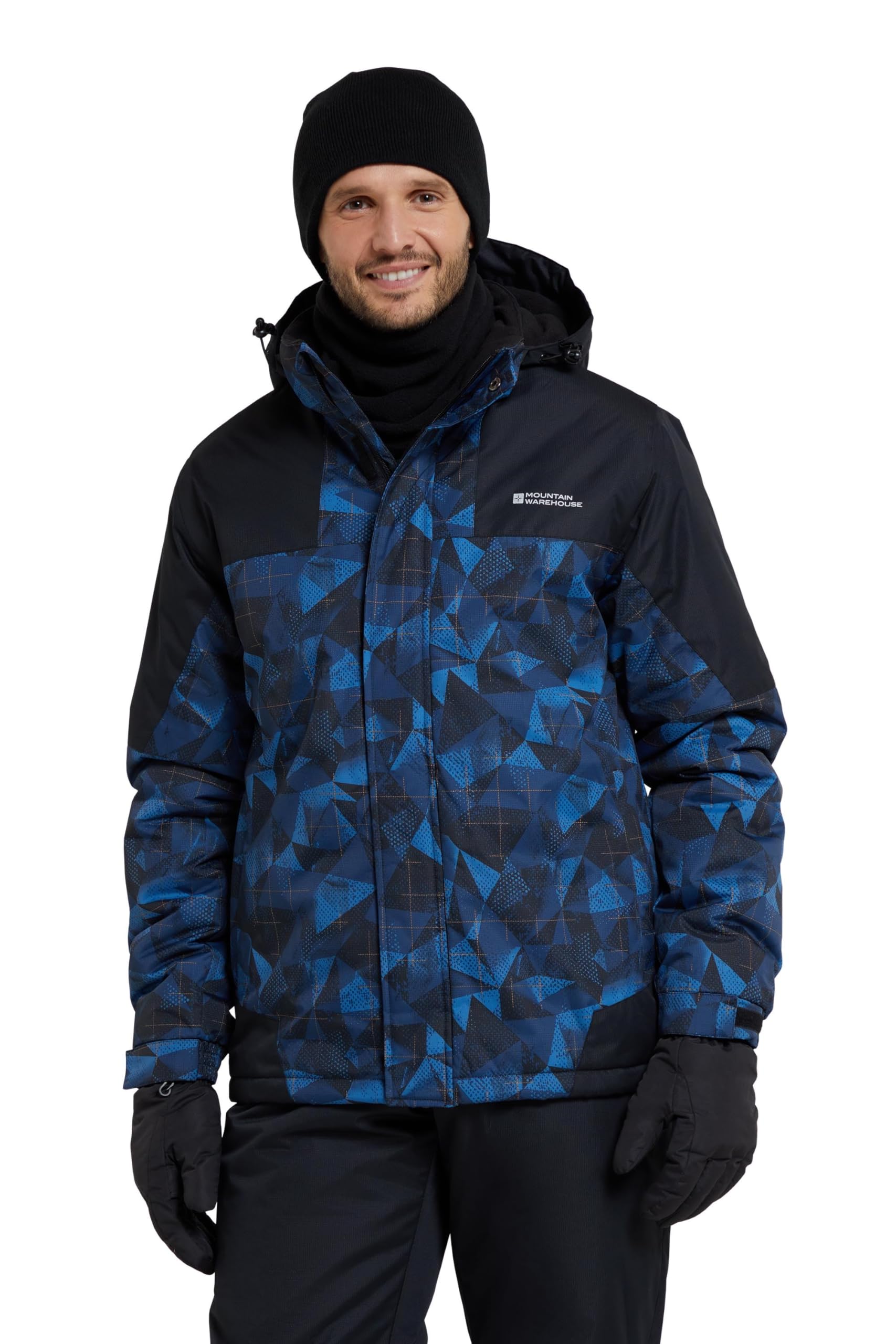 Mountain Warehouse Men's Blue Dusk Ski Jacket - Water Resistant Fleece Lined Rain Coat With Snow Skirt, Adjustable Hood & Cuffs - For Skiing, Snowboarding & Outdoors Xxs