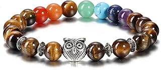 Top Plaza 7 Chakra Stone Bead Bracelet Reiki Healing Yoga Meditation Anxiety Stretch Bracelets Owl Gifts for Women Men, stone, not-known,