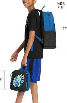 PUMA Kids' Colony Lunch Kit and Backpack Set, Black/Candy Apple, One Size