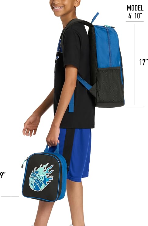 PUMA Kids' Colony Lunch Kit and Backpack Set, Black/Candy Apple, One Size
