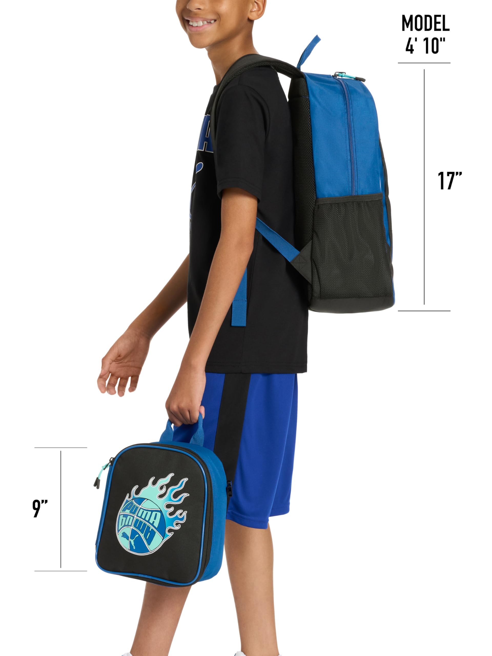PUMA Unisex Kid's Colony Lunch Kit & Backpack Combo, Heather Grey/Heat Fire, Medium