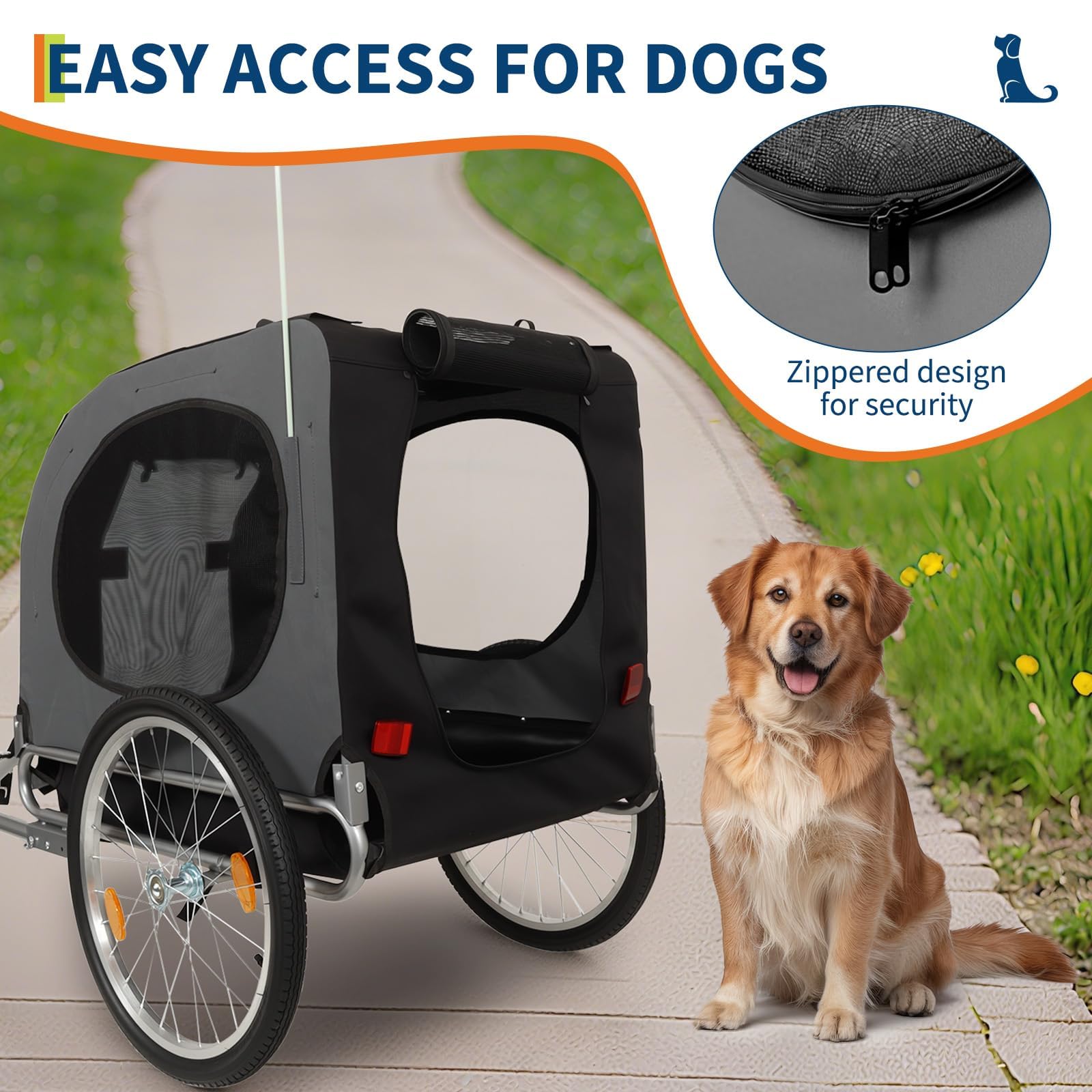 Remolques grandes para perros – Capacidad de 40 kg – Portabicicletas para mascotas – Tejido Oxford plegable, cierre universal – Diseño plegable, alfombra antideslizante y bandera de seguridad