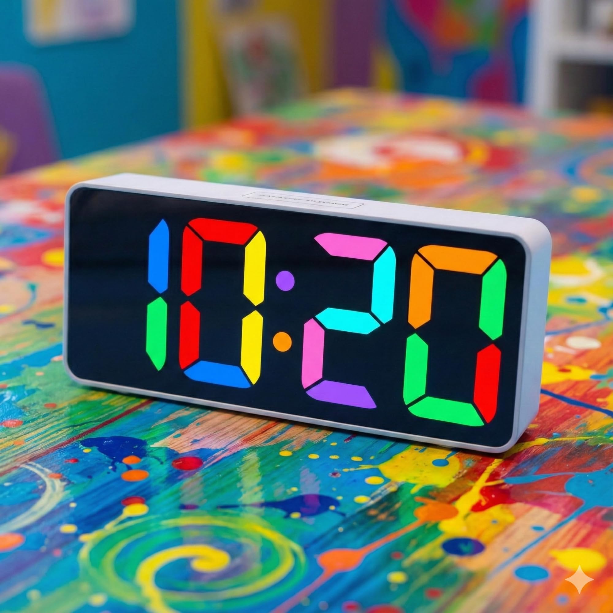 iMotion Chroma XL Digital Alarm Clock with Colour-Changing LED Display, Extra-Large Screen, 13 Modes, USB-C Input & Output, 3 Alarm Volumes, Brightness Dimmer, Time-Memory Backup (White)
