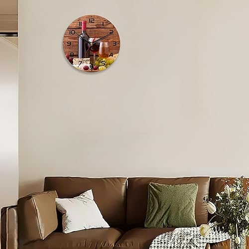 Miniatura 7 de Relojes de pared, reloj de pared de madera de vino tinto decorativo, reloj de pared de cocina con pilas, reloj de pared redondo de 10 pulgadas para