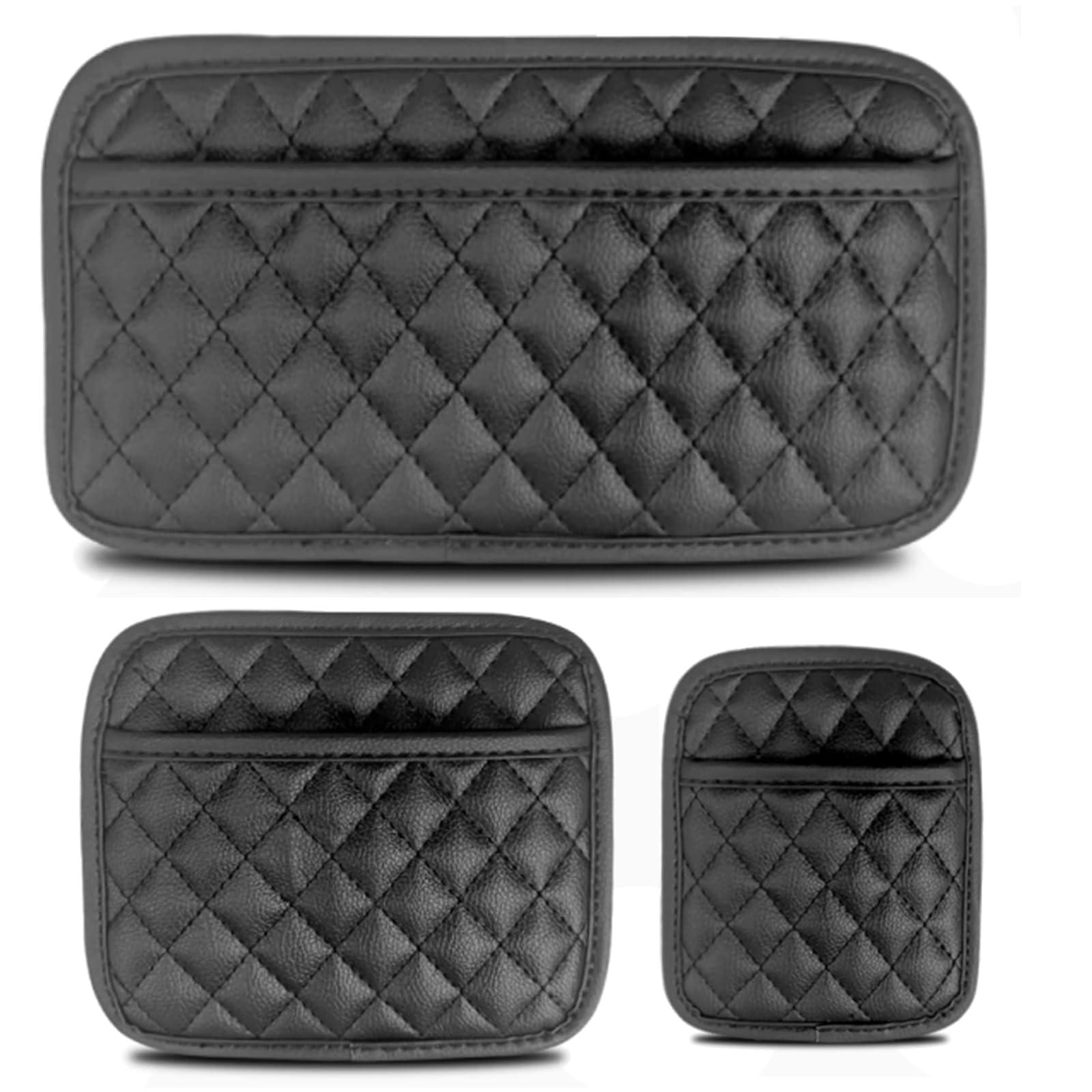 EujRcf 3-Pack Car Side Pocket Organizers, Black Car Seat Gap Filler Organizer, Car Storage, Universal Self-adhesive Storage Pouch for Car Door & Seat Gap, Holds Phones, Glasses, Keys, Cards & Coins