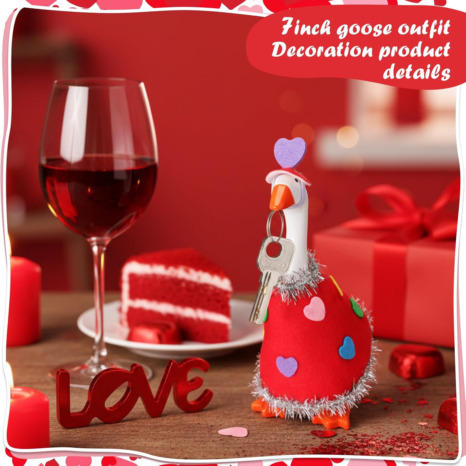 AmazingSpark 1 Set Valentine's Day Mini Desk Goose Outfit 7 Inch Magnetic Goose Statue Key Holder Romantic Valentine Clothe for Magnetic Duck Statue Table Desk Key Holder Decor (Red,Mini Heart) image 4
