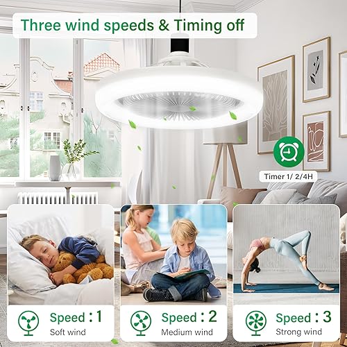 Miniatura 4 de Ventiladores de techo con luces y control remoto, luz de ventilador de techo de perfil bajo sin aspas, base E26 inalámbrica, para dormitorio, sala