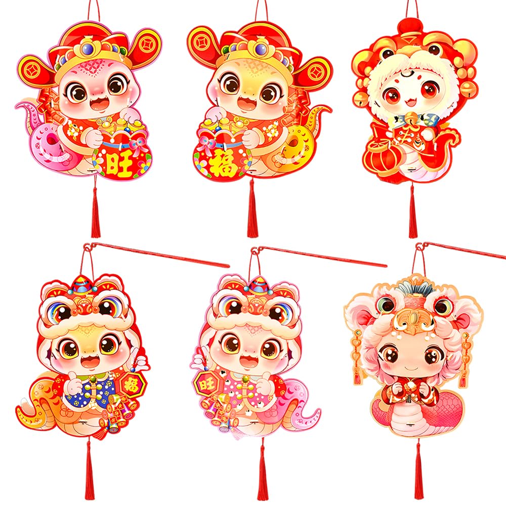 6 PCS Spring Festival Lantern DIY Handmade 2025 Lunar New Year Snake Lantern Easy to Operate Party Decorations