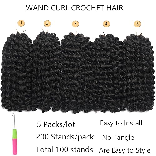 Miniatura 5 de Pelo rizado de ganchillo de 12 pulgadas, 5 paquetes de cabello de ganchillo Jamaicano con rebote, cabello corto rizado corto, 100 raíces (#1B)