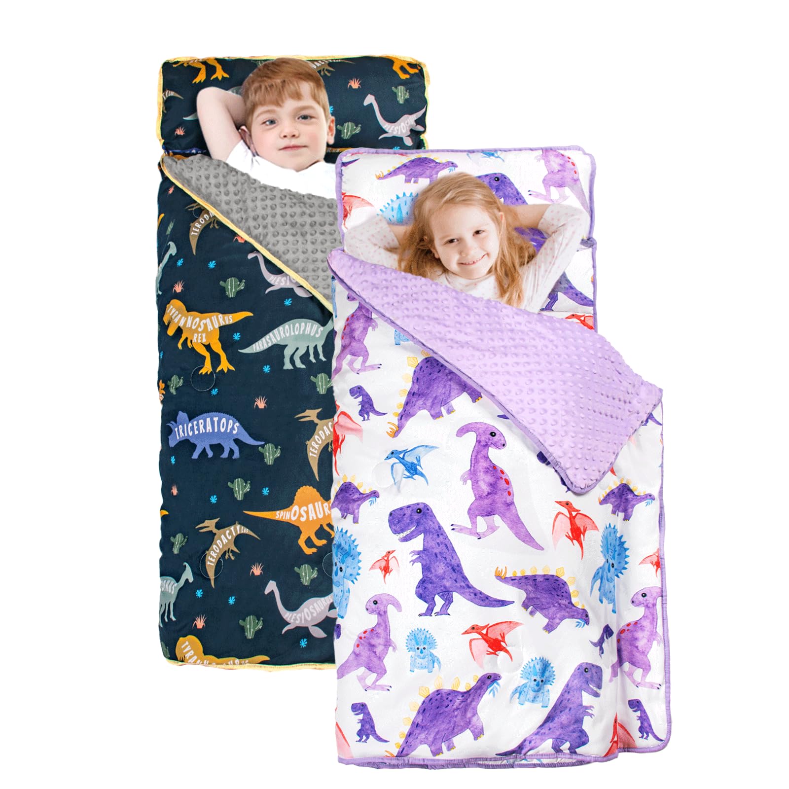 Primlect Toddler Nap Mat Pack 2, Extra Large Sleeping Bag with Pillow and Blanket, Washable, Light, Easy to Roll up, Perfect for Daycare, Preschool, Kindergarten, Travel, Boys and Girls