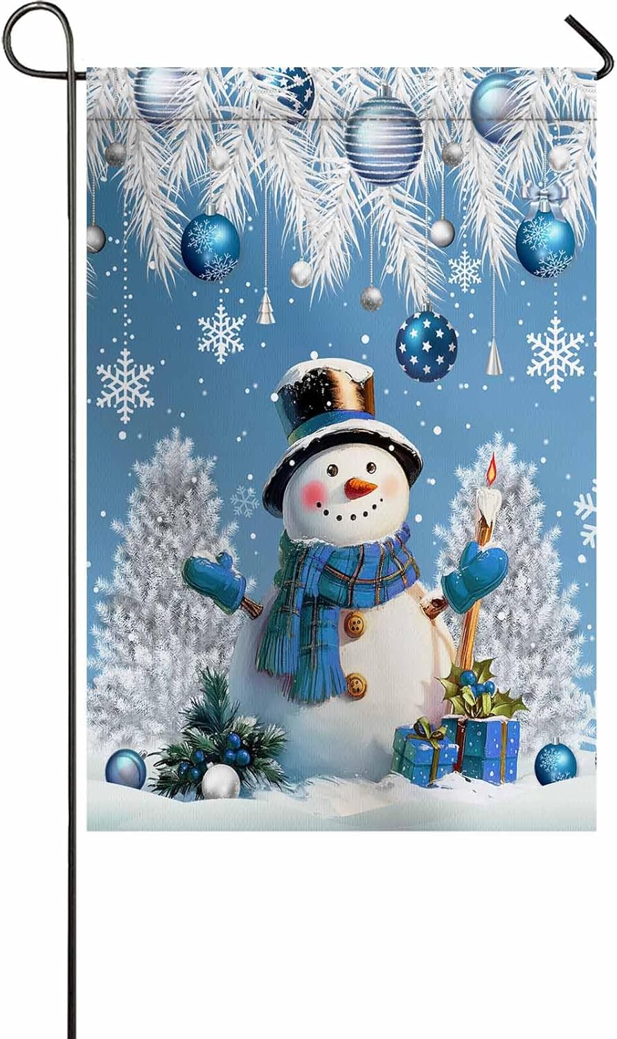 Garden Flag Double Sided Christmas Ball Snowman Gifts Xmas Tree Snowflake Blue 28" x 40" Polyester House Yard Flags Waterproof Banner for Outdoor Indoor Farmhouse Lawn All Seasons Holiday Decoration