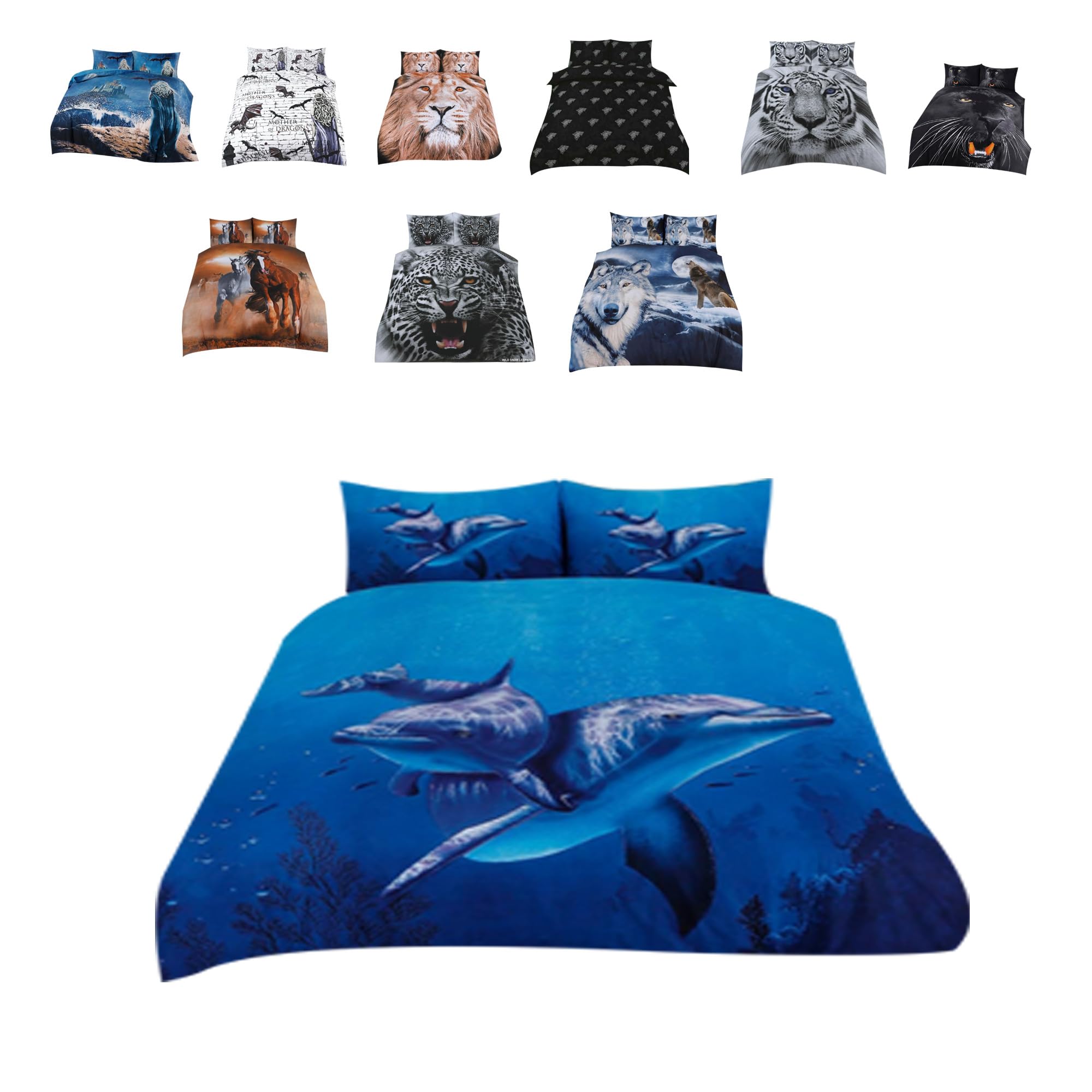Northern Luxe 3D Animal Print Duvet Cover with Pillowcases, Soft and Breathable Quilt Set, Premium Quality Natural Cotton, Reversible Cozy Comfort with Vibrant Design (Double, Dolphin)