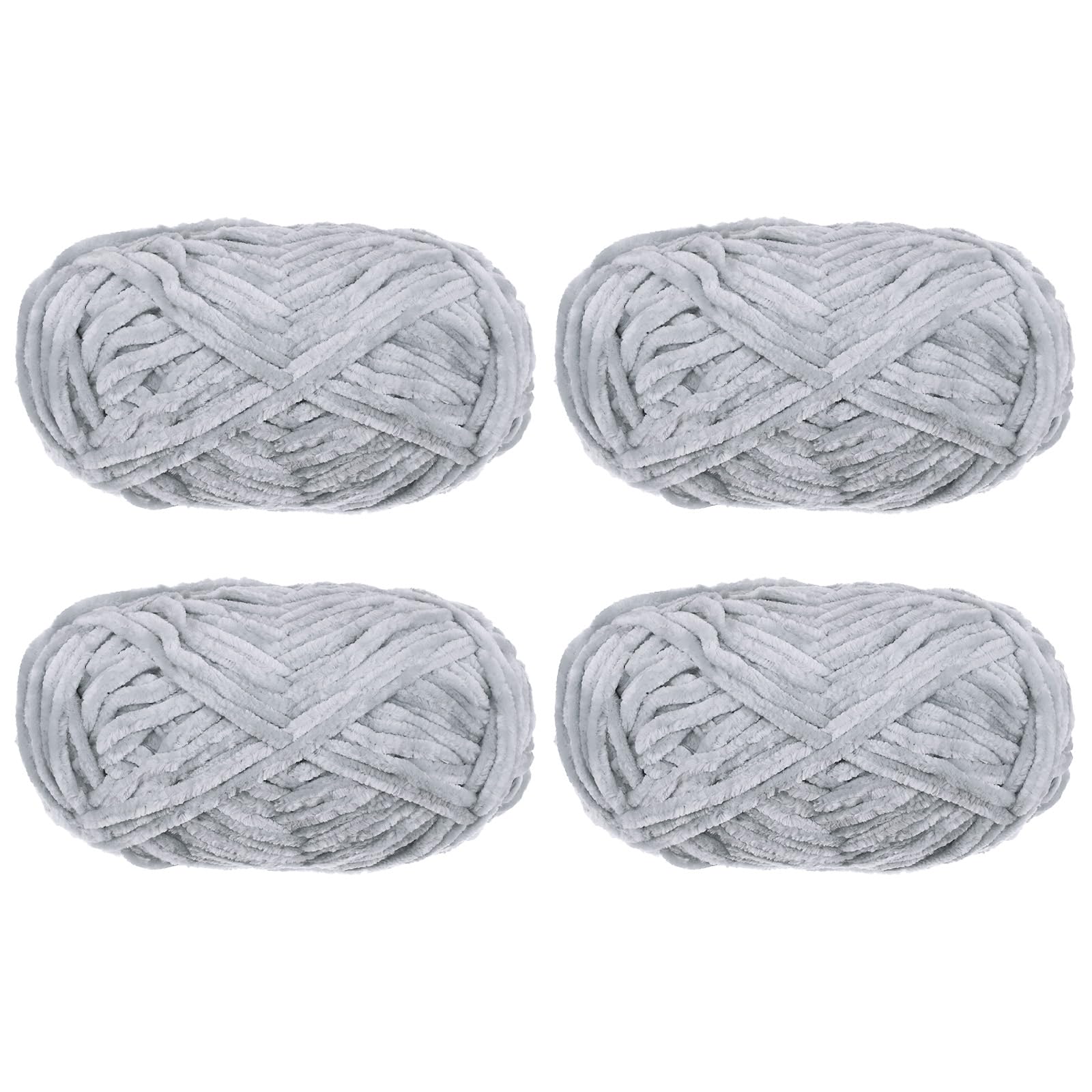 QUARKZMAN 4pz Filato di Velluto Morbido Filato di Chenille 4x100g/14.1oz (347iarde) Filato Soffice e Caldo per Maglia Uncinetto Tessitura Coperte Borse Sciarpe Guanti, Grigio