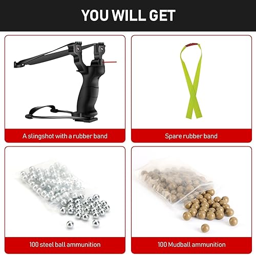 Miniatura 4 de Juego de tirachinas láser - Tirachinas de muñeca para adultos con 200 municiones y bandas extra, adecuado para caza, práctica de tiro y fanáticos de