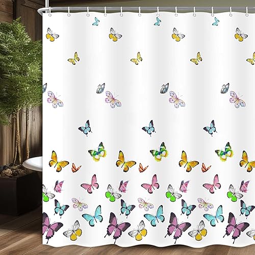 Miniatura 10 de JAWO Cortina de ducha de hongos, cortinas de ducha bohemias con diseño floral, diseño de rana divertida, juego de accesorios de baño con ganchos, 69