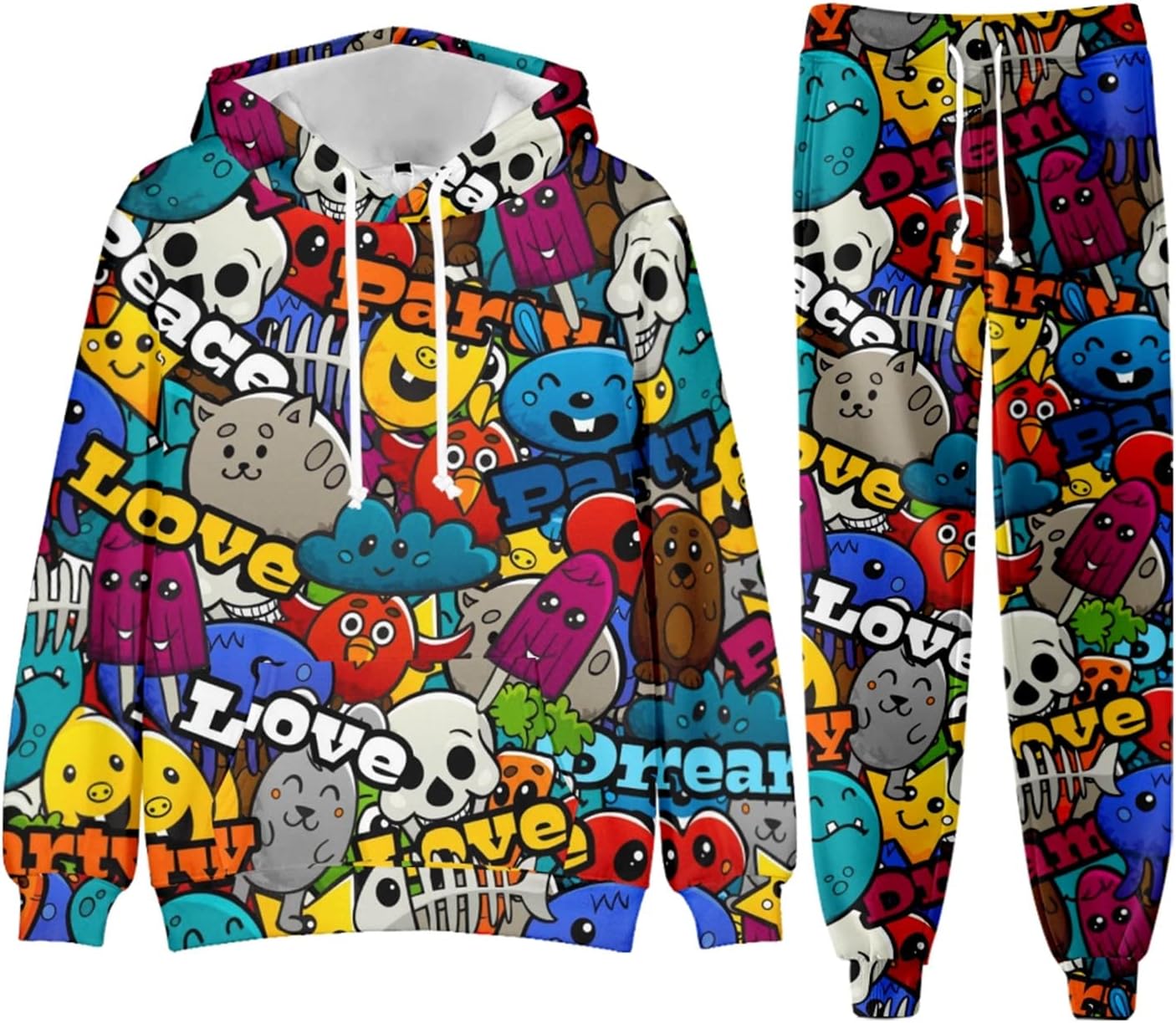 SIAOMA Casual Painting Graffiti Tracksuit Outfits 3D Print Color Block Hooded Hoodie Sweatpant Suit