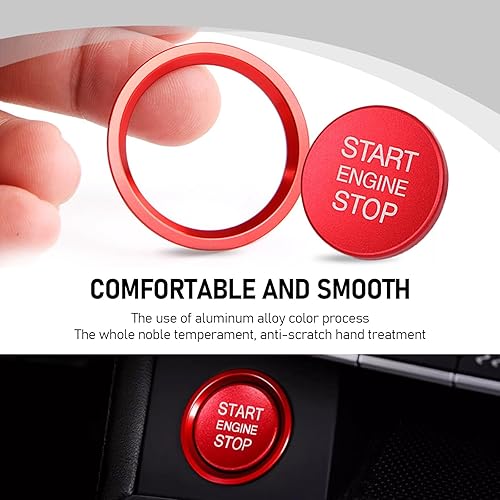 Miniatura 5 de Hawyet 2 fundas de botón de arranque y parada del motor de automóvil, cubierta de metal para botón de arranque, calcomanías de decoración de
