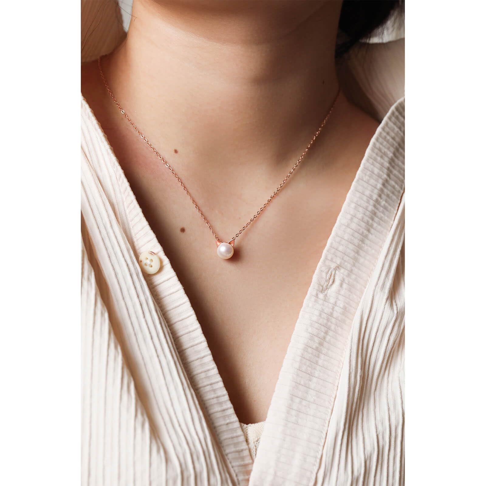 S.Leaf Collane a forma di gatto da donna, regalo per amanti dei gatti, da donna, regalo per amanti dei gatti, in argento, con ciondolo a forma di gatto con perle coltivate d'acqua dolce, collana con
