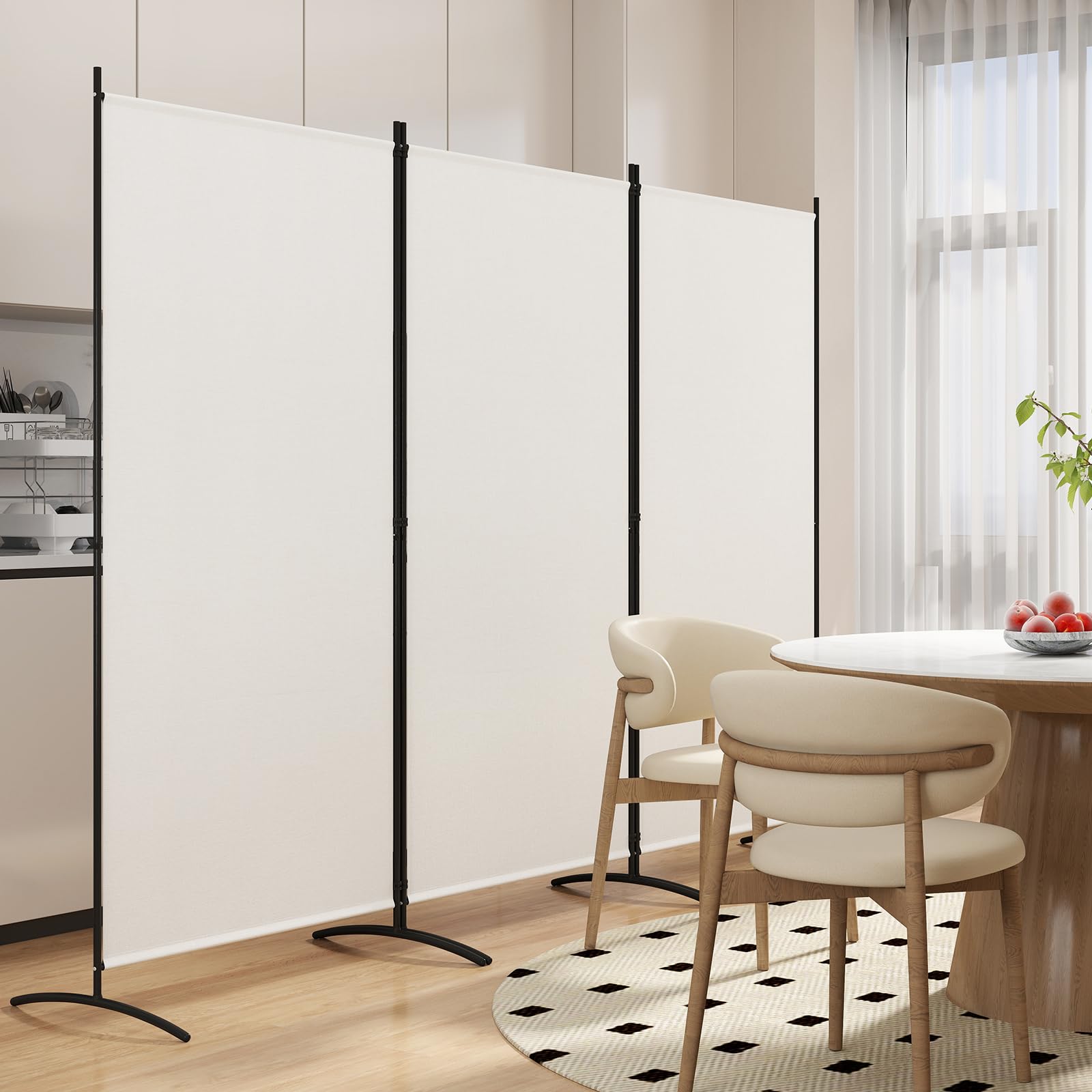 GIANTEX Biombo Plegable con 3 Paneles, Separador de Privacidad 260 x 183 cm, Divisor de Habitación Independiente con Patas, Biombo para Protección Privada (Blanco)