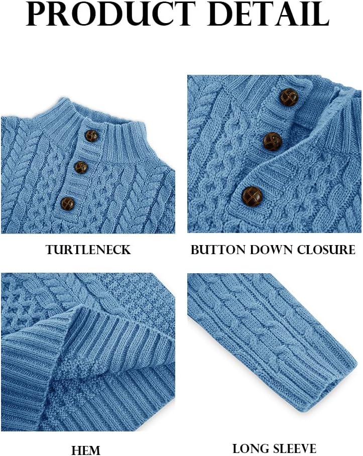Makkrom Kids and Boys Mock Neck Pullover Sweater Long Sleeve Button Cable Knitted Jumper - Image 6
