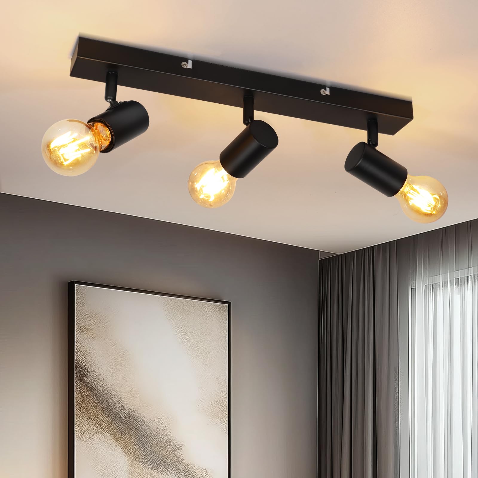 Dehobo Nero Faretti LED Soffitto 3 Luci, Plafoniera LED Soffitto E27