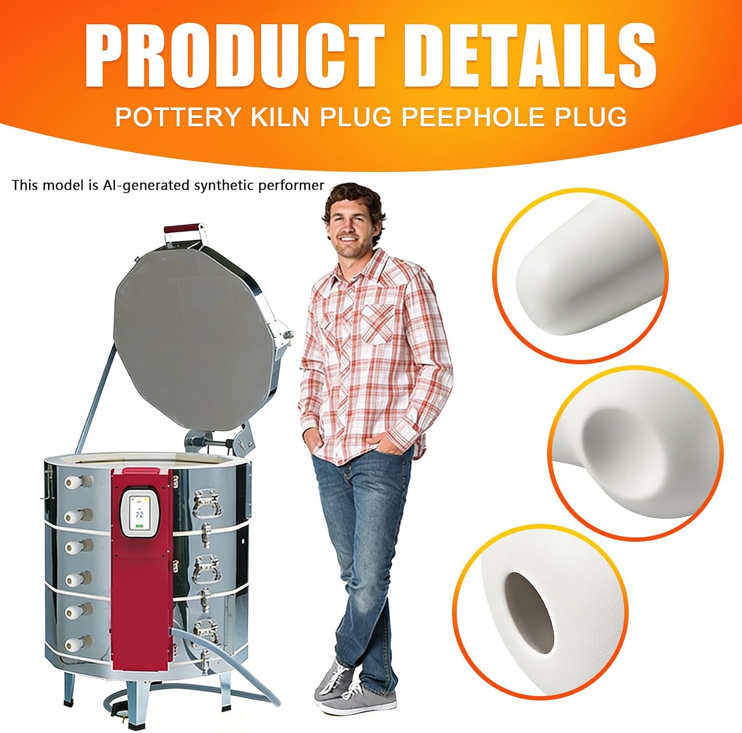Pottery Kiln Plug Peephole Plug for Skutt Kilns,3-1/2" Long,Tapers from 1-1/4" to 3/4",Compatible with all Skutt electric kilns:KM,KS,KT,GM and other electric kilns with a standard 1" peephole (1-pcs)