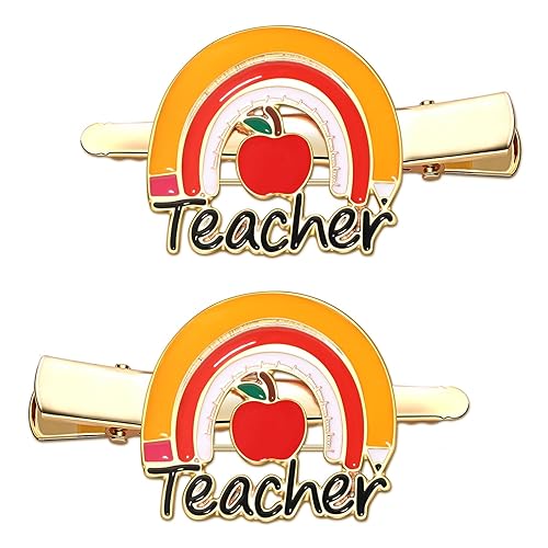 ANGLESJELL Pinzas para el cabello para profesoras para mujer, lindas horquillas de lápiz de manzana, pasadores de pelo de cristal FRI-YAY, accesorio