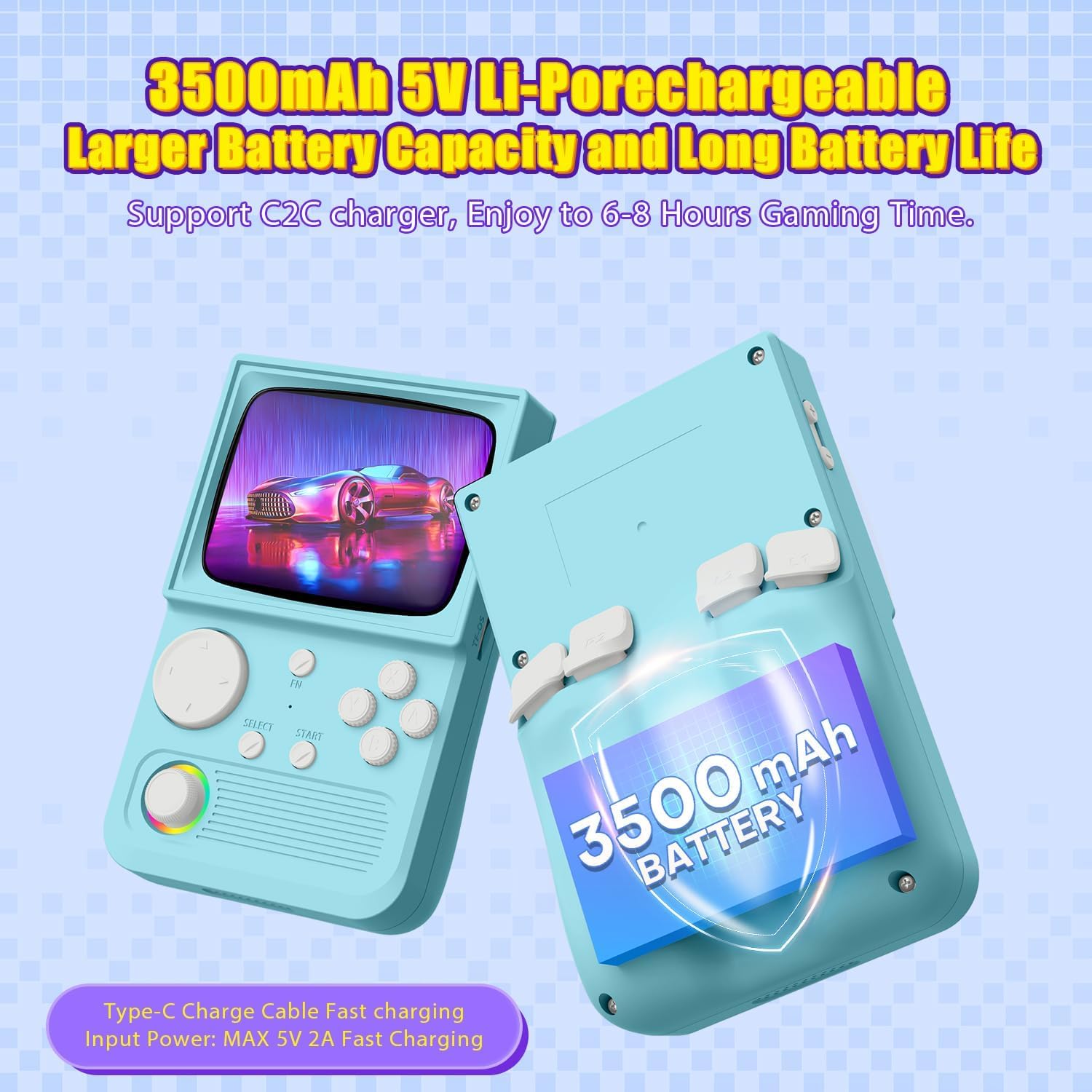 R36T Retro Gaming Console, 3.5''IPS Screen CRT-Inspired, Handheld Game Console 64GB with 18000+ Classic Games Supports WiFi Networked Fighting and OTG, 3500mAh Battery,with Portable Case(Blue 128GB)