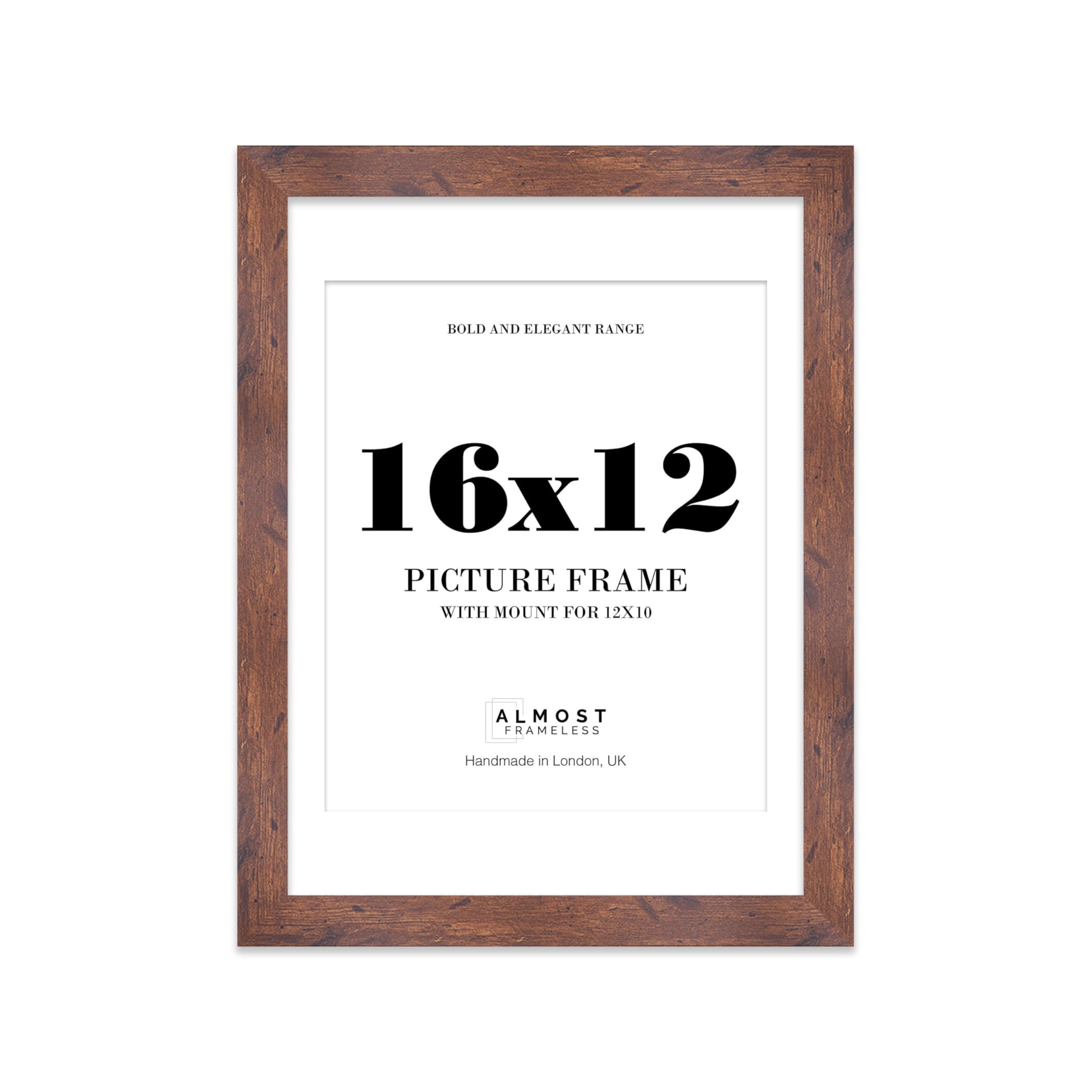 16x12 Rustic Wood Frame With Mount for 12x10 Pictures 28mm Edge Portrait and Landscape Display with Wall Hooks, 1 Pack