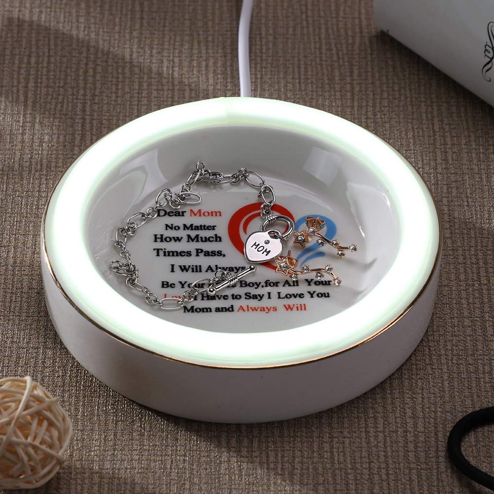 Round Neon signs Jewelry Trays,Ceramic night LED light with halo ceramic handicraft printing I Love You Mom,birthdays,Mothers Day, Christmas day (Y-Will)