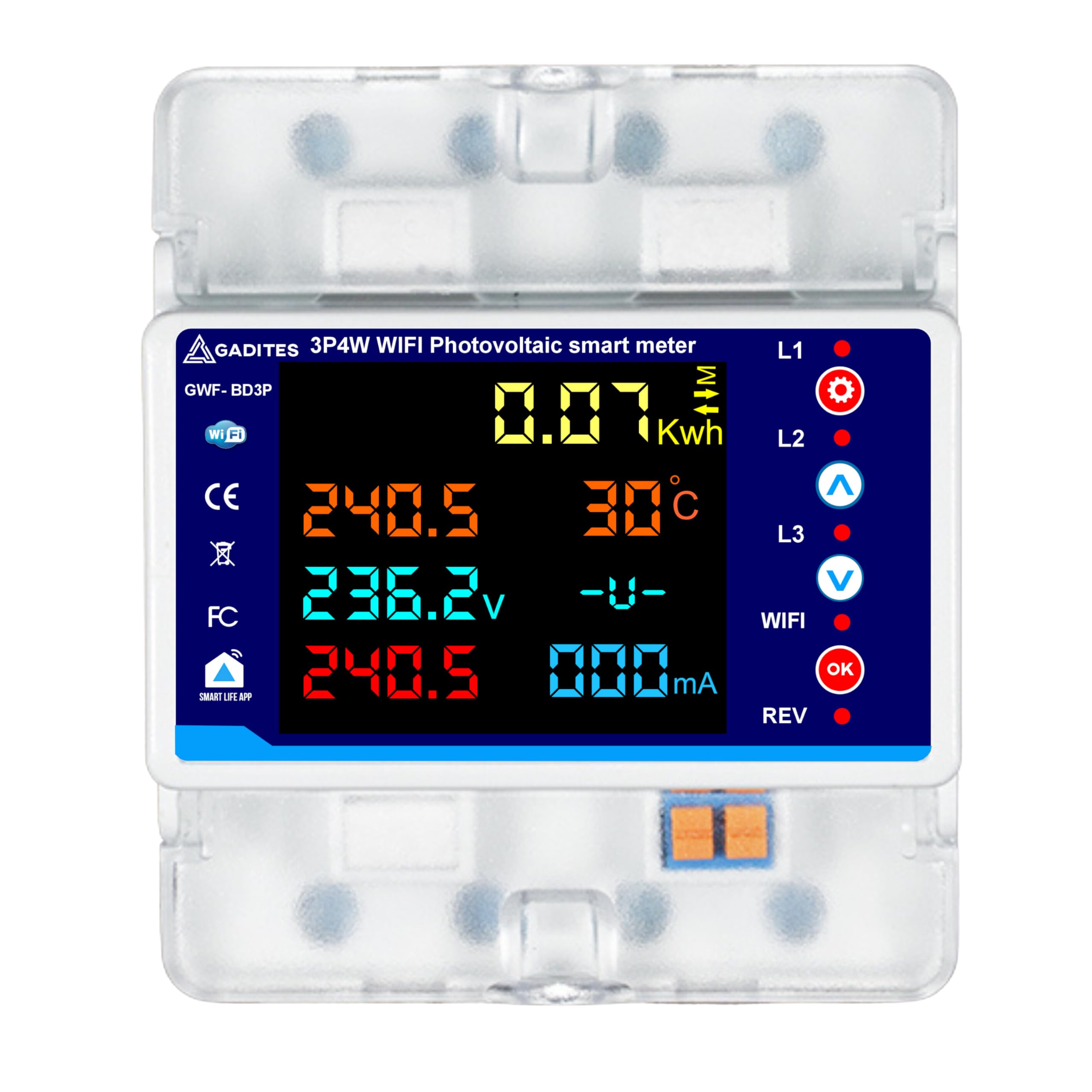 GADITES 2nd Gen 3 Phase WIFI Energy Meter, Bi-Directional Power Meter 100A, 22KW with Over/Under Voltage Protection, Over/Under Current Protection, Voltage/Cur Imbala Protection/Leakage/low current (B0D8H8PH91) Amazon Price History, Amazon Price Tracker
