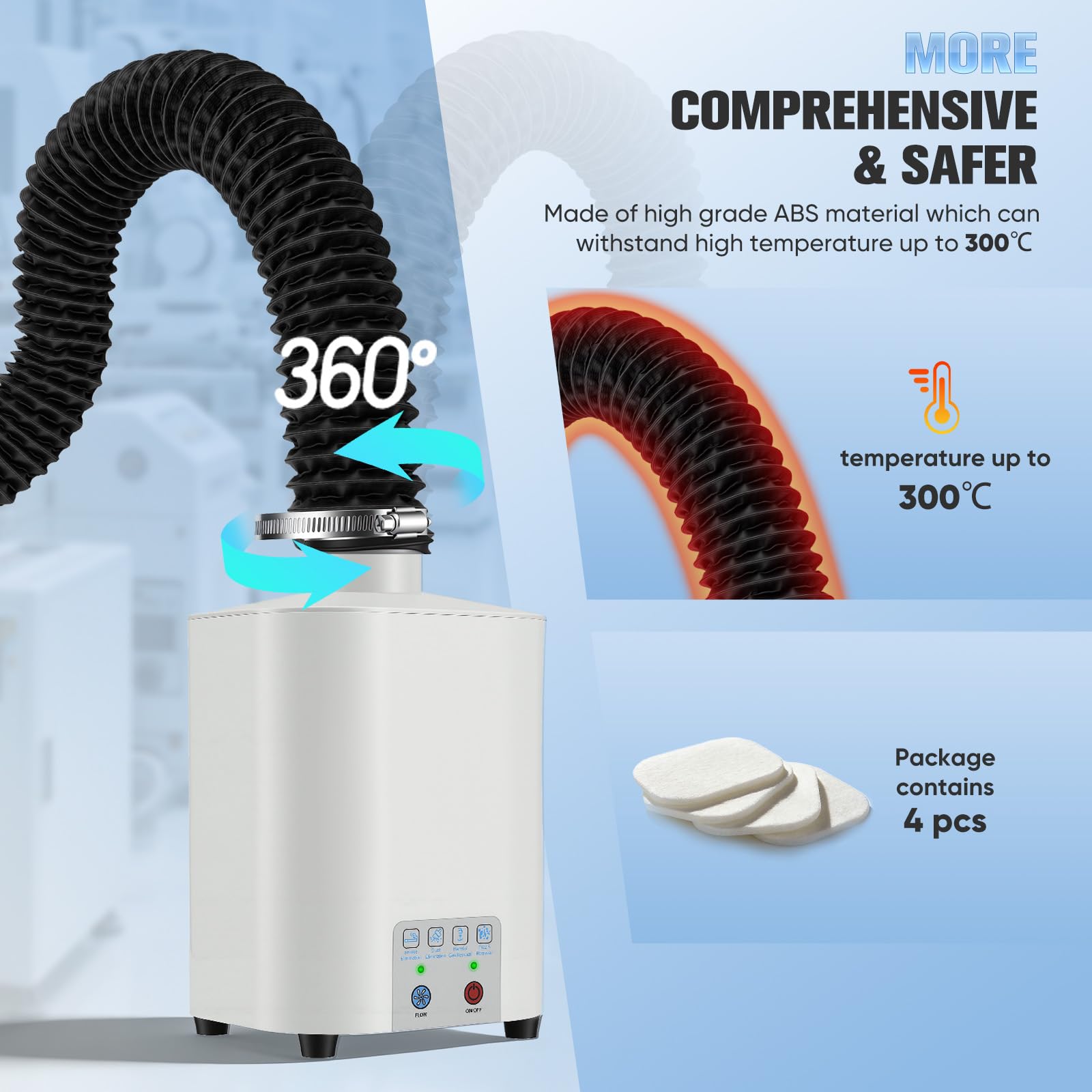 Aspiración de humos de soldadura Extractor de sobremesa de 50 W, 128 m³/h, sistema de filtrado de 3 etapas con carbón activado + HEPA, absorbente de humos de soldadura compacto estaciones de soldadura
