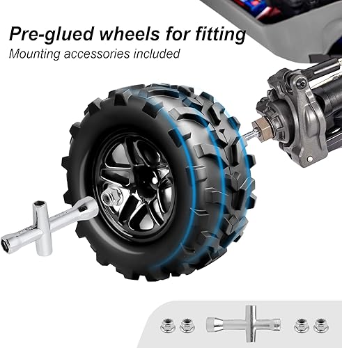 Vista 5 de Hobbypark Neumáticos y ruedas de camión monstruo RC pre-pegados para Arrma Granite Voltage MEGA 2WD 4X4 V3 3S BLX sin escobillas 1/10 Big Rock