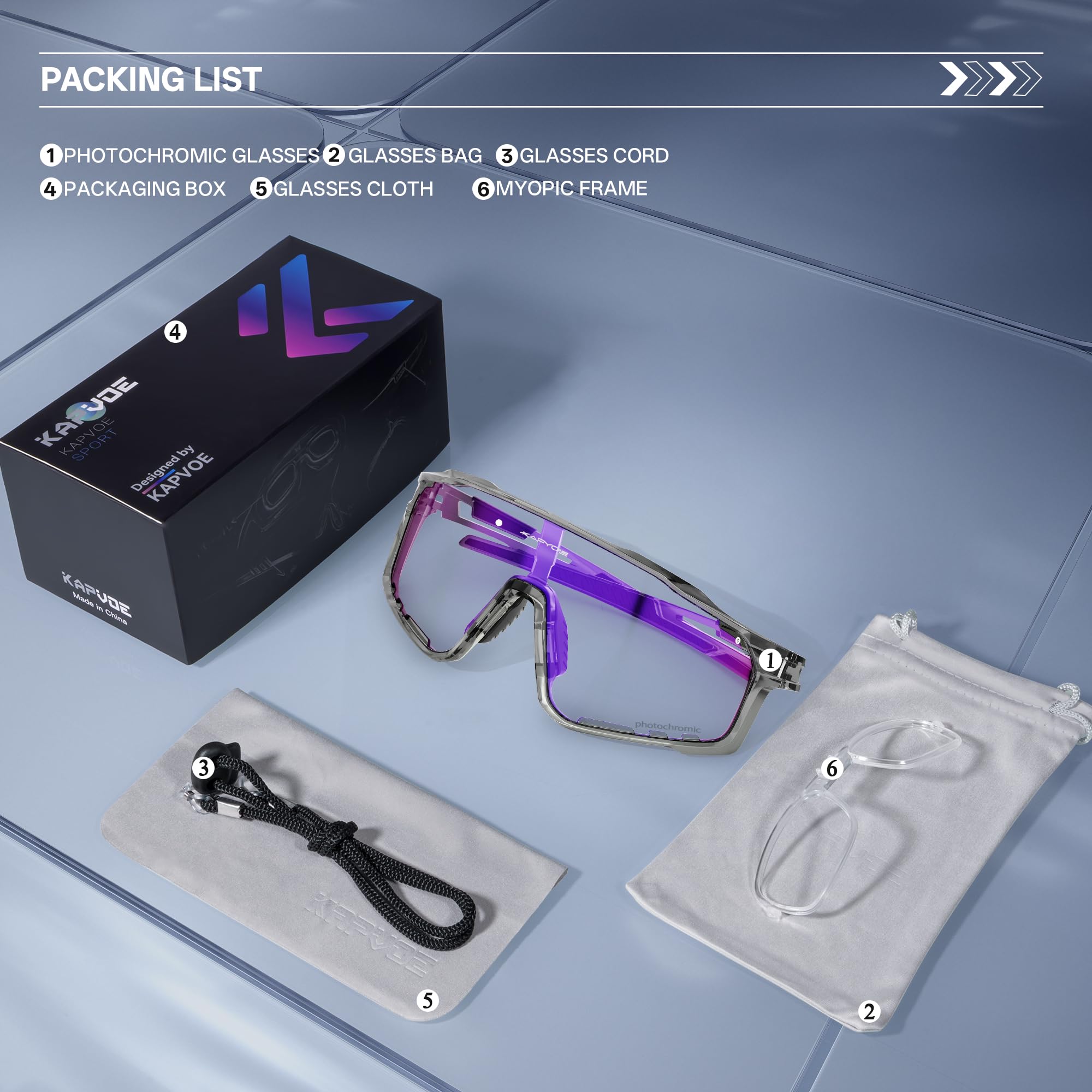 KAPVOE Gafas de Ciclismo Hombre Mujer K76 | Montura TR90, almohadilla nasal ajustable para ciclismo.