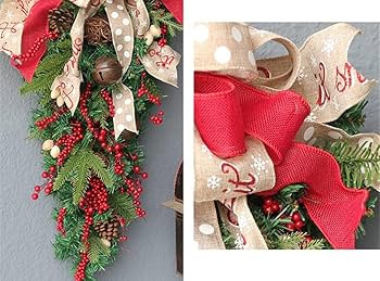 クリスマス　スワッグ　ネイビーリボン FLABEL winter drop swag クリスマス スワッグ 玄関 造花