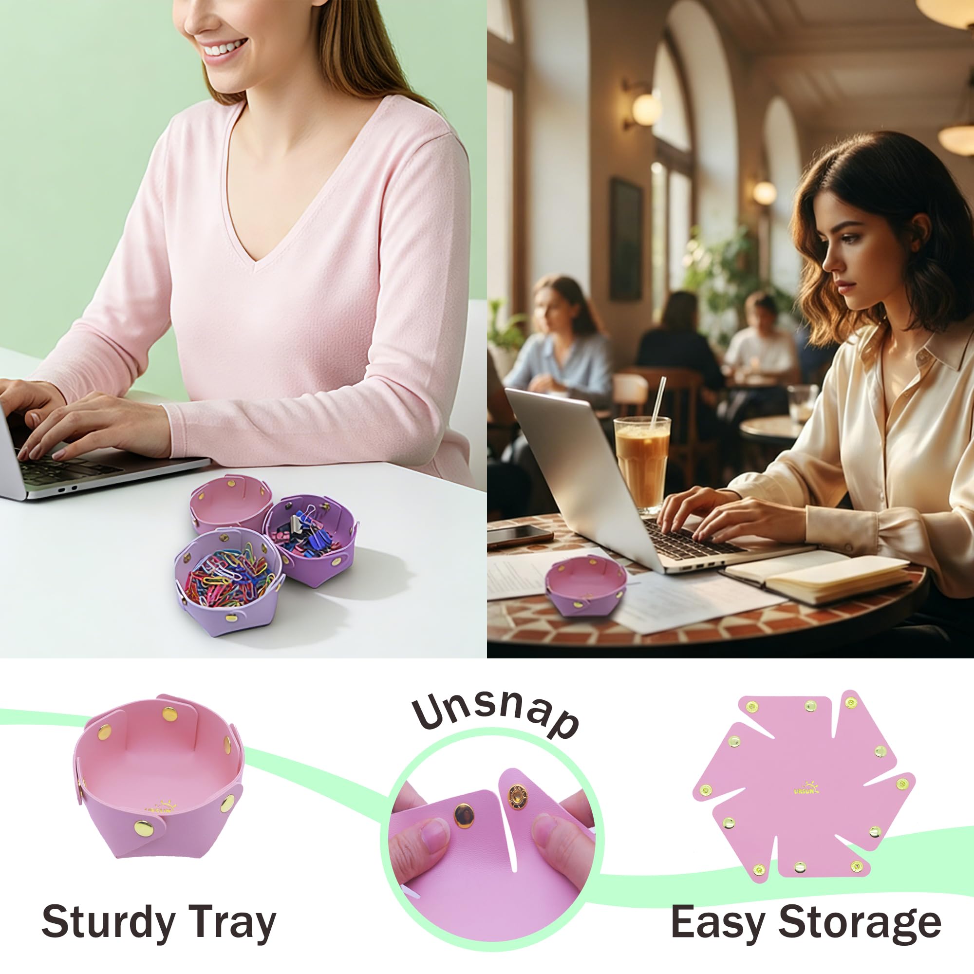 3 Stück niedliche und stilvolle Büroklammer-Halter, weiß/lila/rosa, Büroklammer-Halter für den Schreibtisch, funktionaler Büro-Organizer für Binder-Clips, dekoratives Arbeitsplatz-Accessoire für