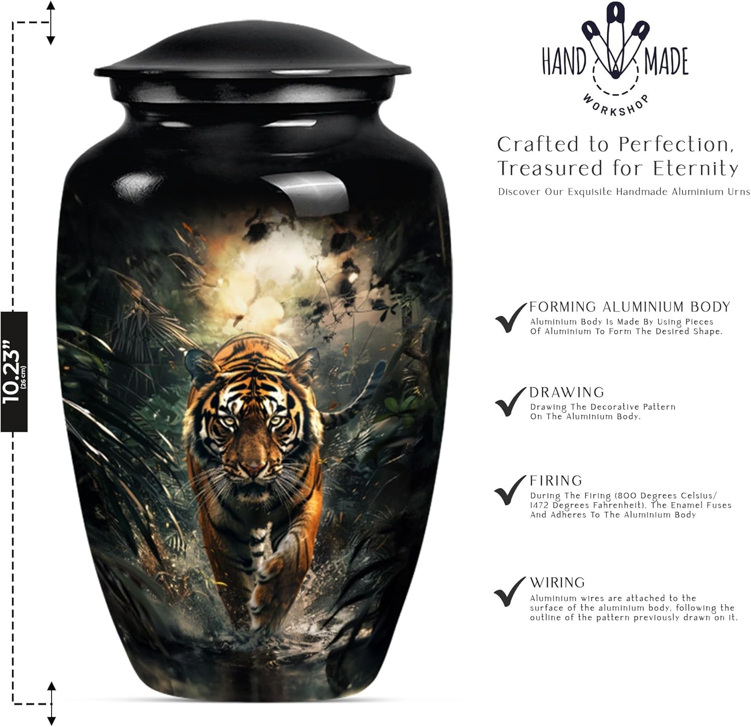 Tiger Urn - Cremation Urns for Human Ashes - Adult Female & Male - 10 inch Pack of 1