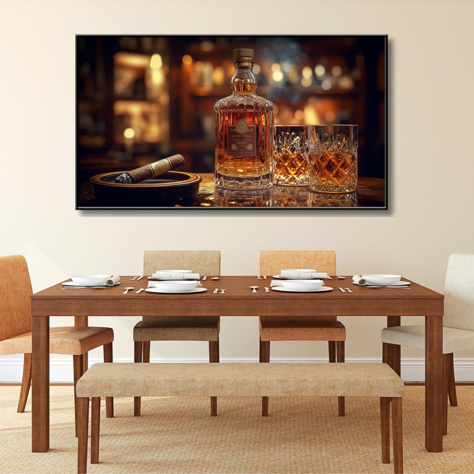 Cuadros Decorativos Para Cocina Nachic Wall - 3 Piezas, Tema Whisky Y Vino - Listos Para Colgar