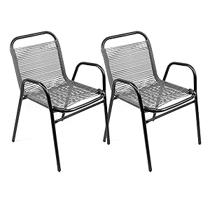 THE SECRET HOME - Conjunto de 2 Sillas de Jardín - Asiento en Metal y Polietileno/Tela para Exteriores - Ideal para Jardín, Balcón o Terraza - Varios Modelos (2, Modelo 1 - Gris)