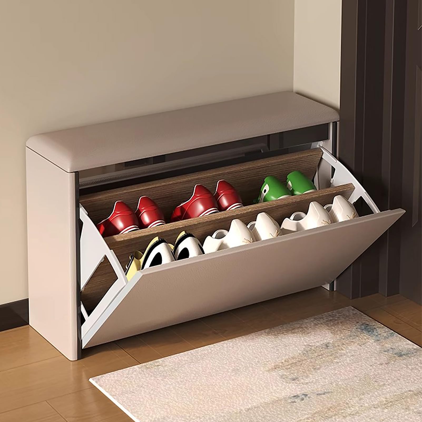Banc à chaussures pour couloir étroit résolvant le désordre