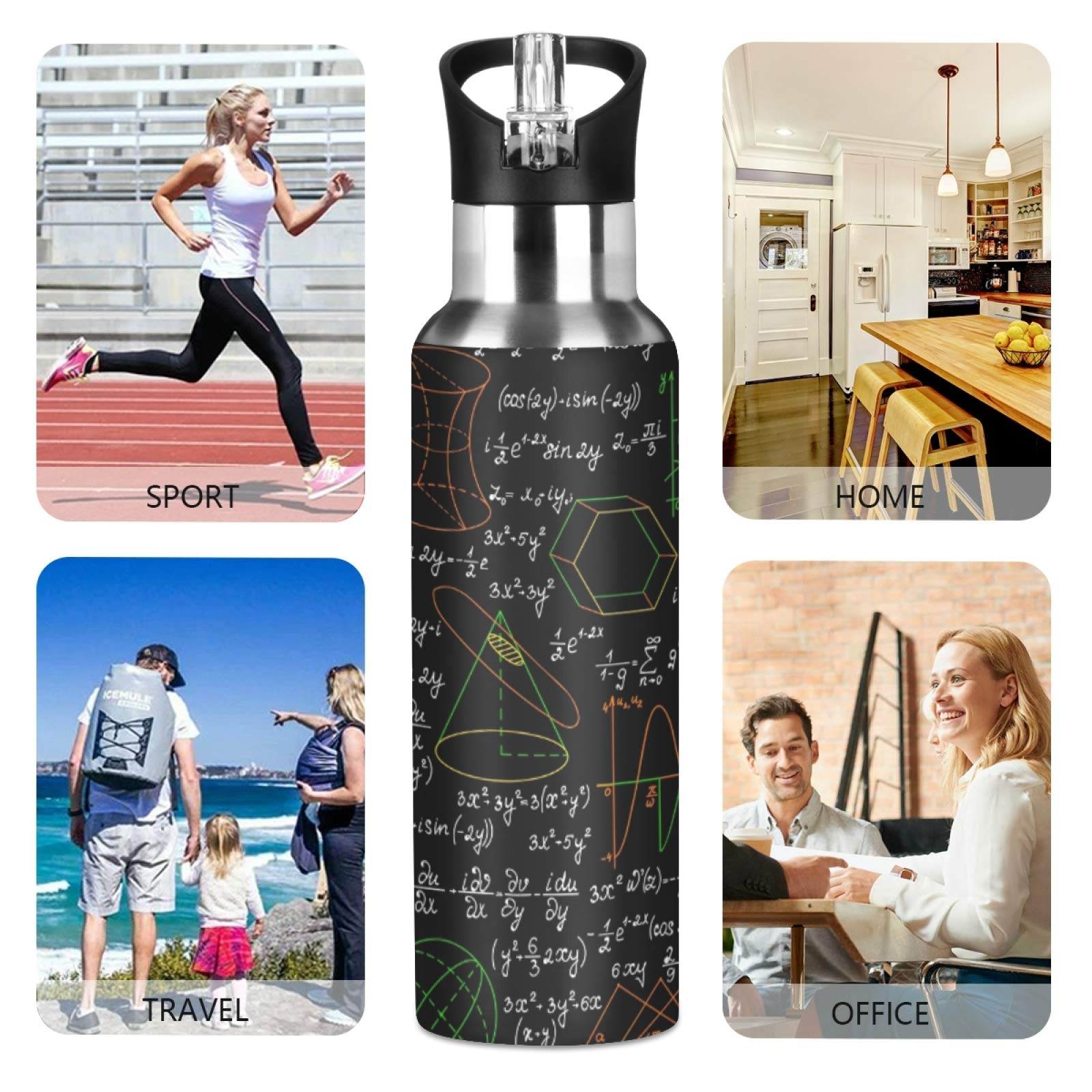 Borraccia Termica JUMBEAR In Acciaio Inox 304: 600 Ml, Design Formula Matematica, Con Cannuccia, Per Palestra E Sport - Isolata 24h