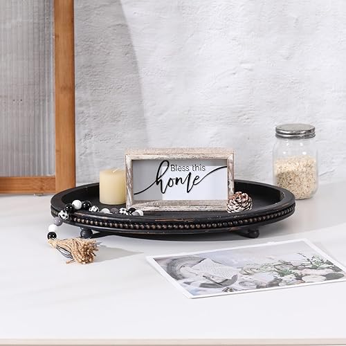 Miniatura 7 de Bandejas ovaladas, bandejas decorativas de madera para mesa de café, decoración de cuentas pequeñas en negro