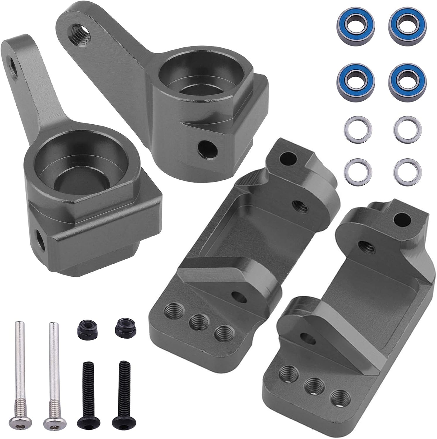 HobbyPark Aluminum Caster Blocks C-Hubs & Steering Blocks Knuckles for Traxxas 1/10 2WD Slash, Rustler, Stampede, Nitro Slash, Replace 3632 3736 (Gray)