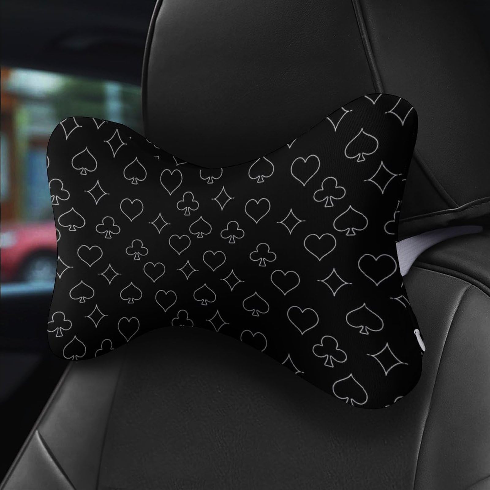 SMAZDFXX Playing Poker Card Suit Car Neck Pillow Set of 2 Car Seat Head Support Cushion Bone Pillows with Elastic Strap