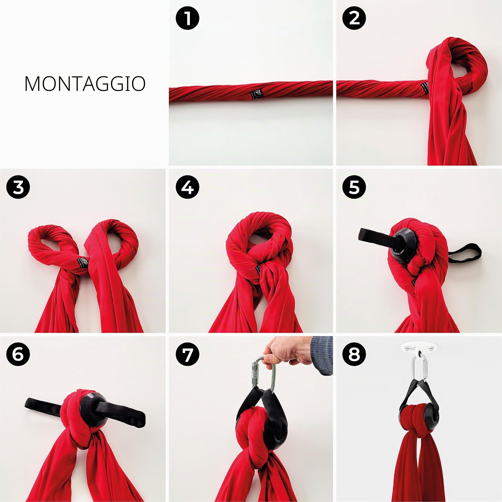 Play Juggling - Kit Piastra Soffitto + Tessuto Aereo con Gancio Certificato + Moschettone a Ghiera per acrobatica Aerea e Discipline aeree, 100% Poliestere - Certificato