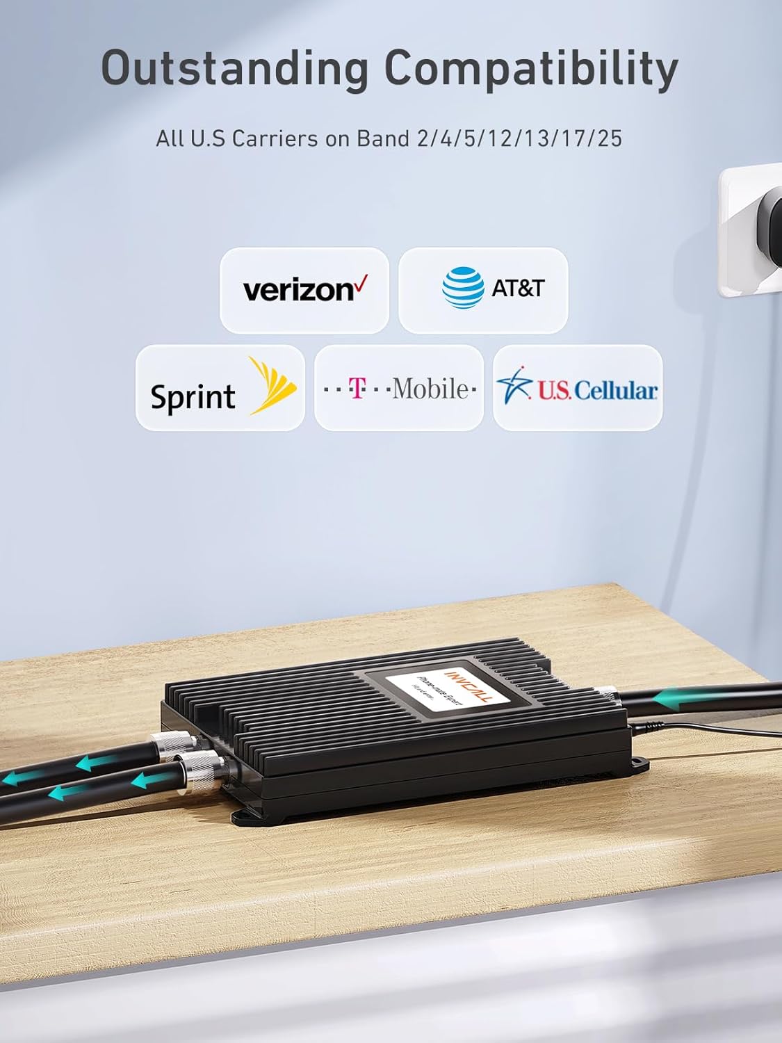 Cell Phone Booster for Cottage & Multi-Room, Signal Booster with Dual Indoor Antenna Outputs, Support All U.S. Carriers for 3G 4G LTE 5G on Band 2/4/5/12/13/17/25, FCC Approved