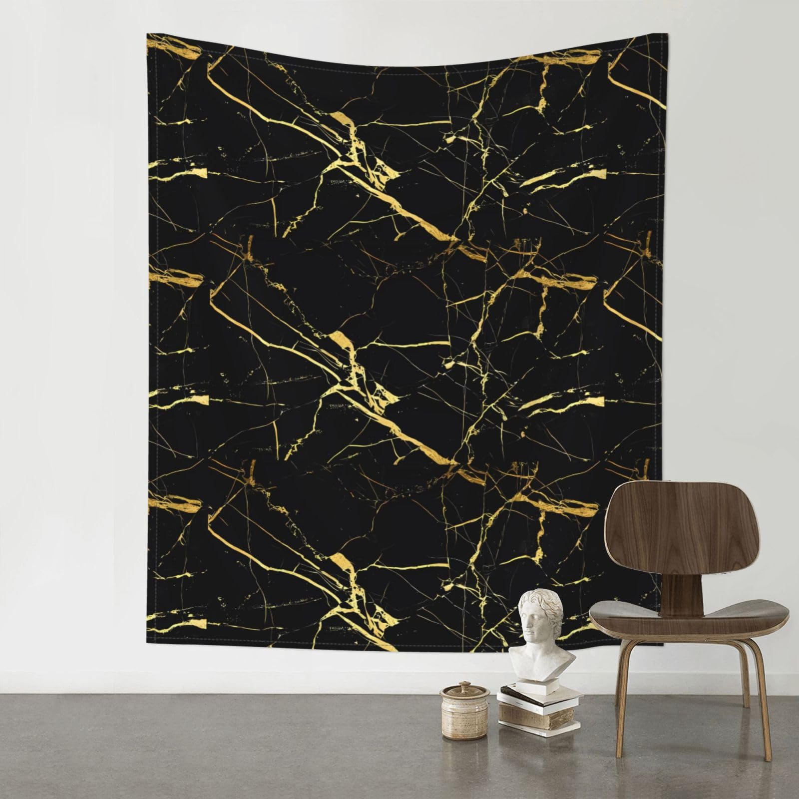 YYHWHJDE Black Gold Marble Prints Wall Tapestry 60x51in - High-Grade Polyester Throw Blanket for Bedroom, Dorm, Beach & Picnic Decor