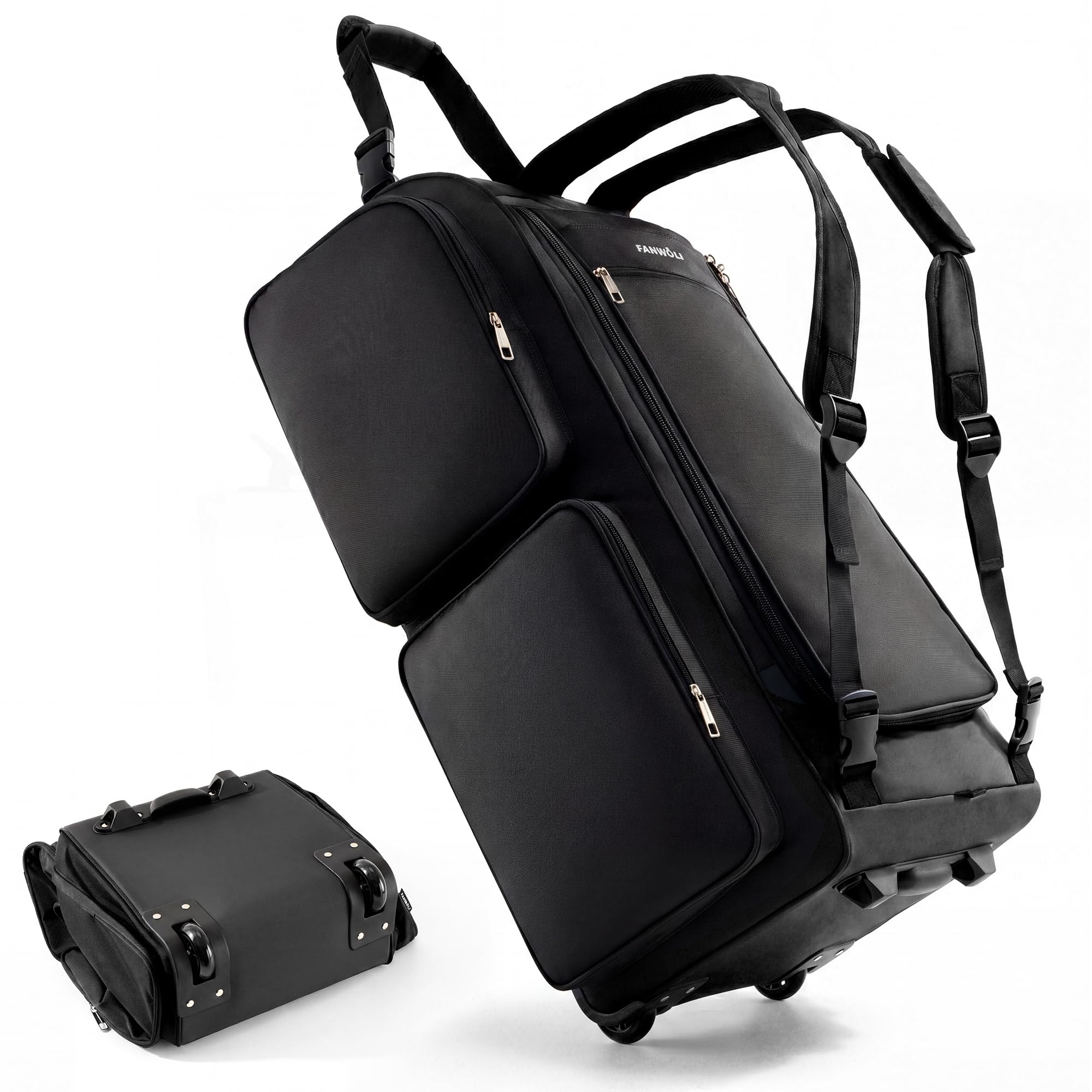 Fanwoli 120L Rolling Duffel Bag with Wheels & Backpack Straps, 33" Foldable Extra Large Travel Duffle Luggage, Durable Heavy Duty Water Resistant, Multi-Pocket Bag for Camping, Moving, Air Travel