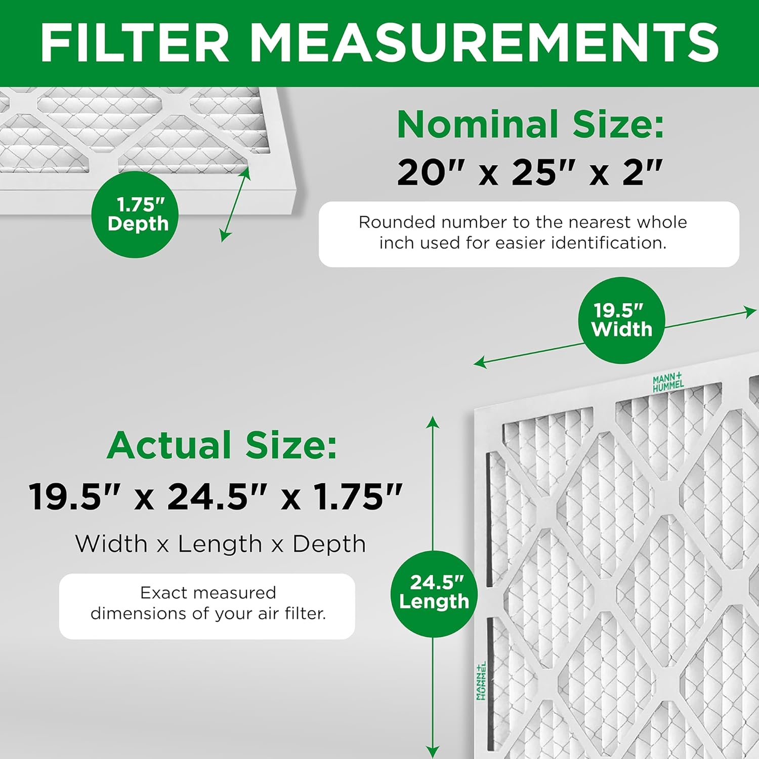 Mann+Hummel 20x25x2 MERV 11 Pleated HVAC AC Furnace Air Filters. Case of 12. (Exact Size: 19.5 x 24.5 x 1.75 Inches)